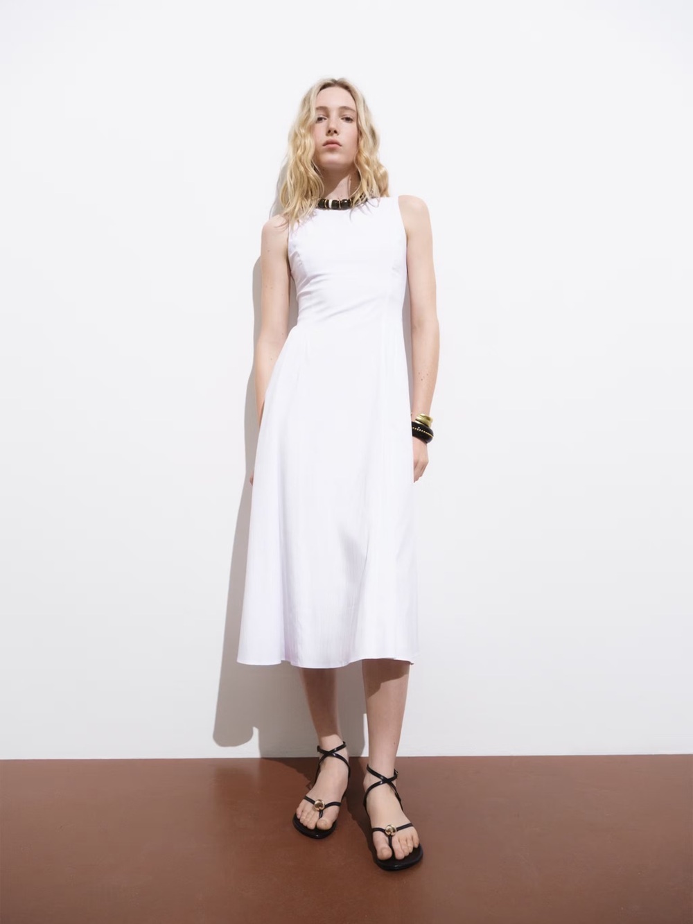 Mango White Flared midi dress NWT